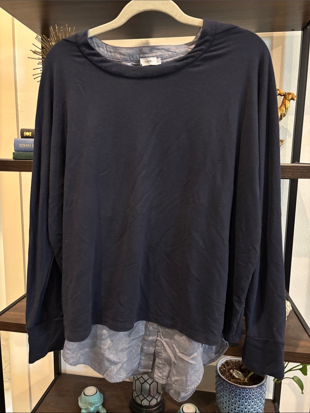 Vince Dark Navy Layered Crewneck Lagenlook Top Small